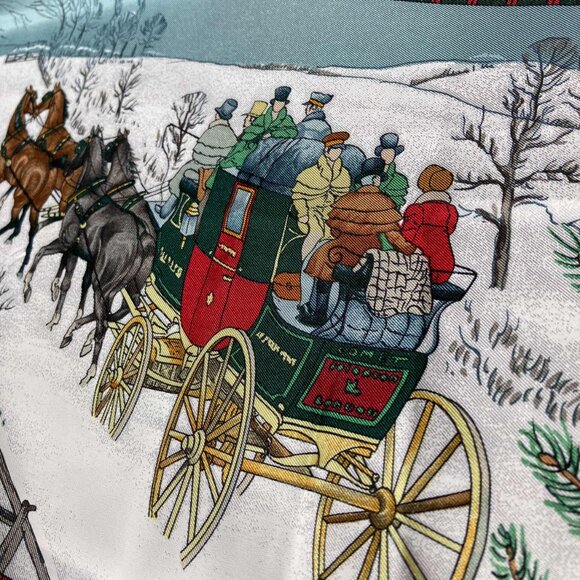 Hermes L‘Hiver en Poste Red Winter Silk Scarf Philippe Ledoux Carré 90 35" - Picture 6 of 9